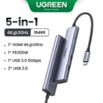 DOCKING 5 EN 1 UGREEN 15495 TIPO C (01USB 3.0/ 02 USB 2.0/01 HDMI/PD)