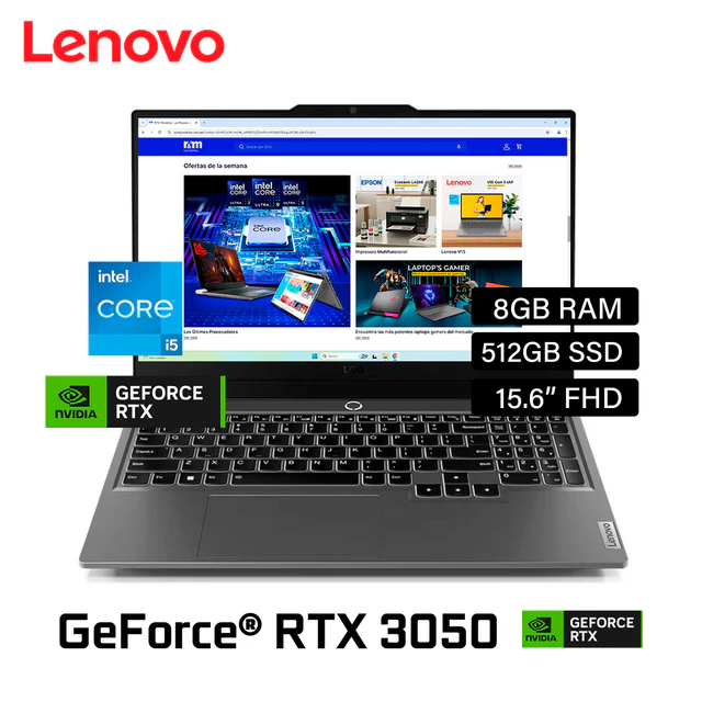 LOQ LAPTOP LENOVO LOQ 15IAX9 I5 12450HX / 8GB / 512 GB/ RTX 3050 6GB/ 15.6" - Imagen 1