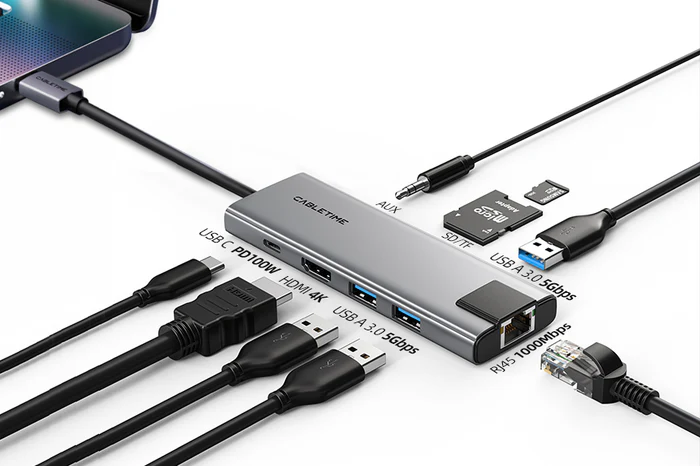 adaptador-hub-multipuertocabletime-hb03g-conexiones DOCKING STATION CABLETIME 9 EN 1 HB03G TIPOC - Imagen 1